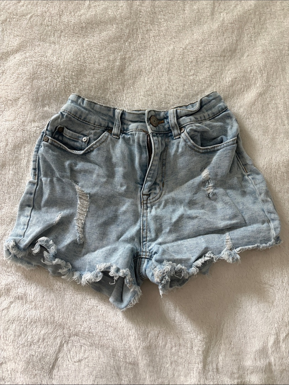 Indigo Rein Light Blue Distressed High-Rise Denim Shorts